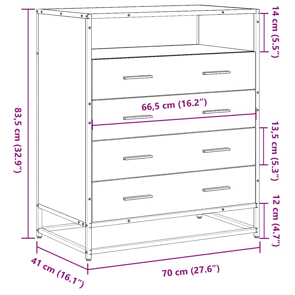 Συρταριέρα Γκρι sonoma 70x41x83,5 εκ. από Επεξεργασμένο Ξύλο - Pakobazaar