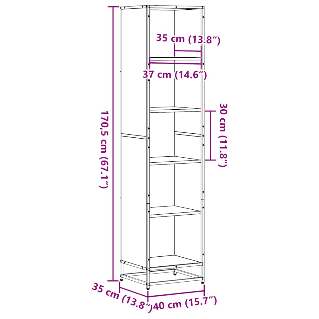 Βιβλιοθήκη Γκρι Sonoma 40x35x170,5 εκ. από Επεξεργασμένο Ξύλο - Pakobazaar