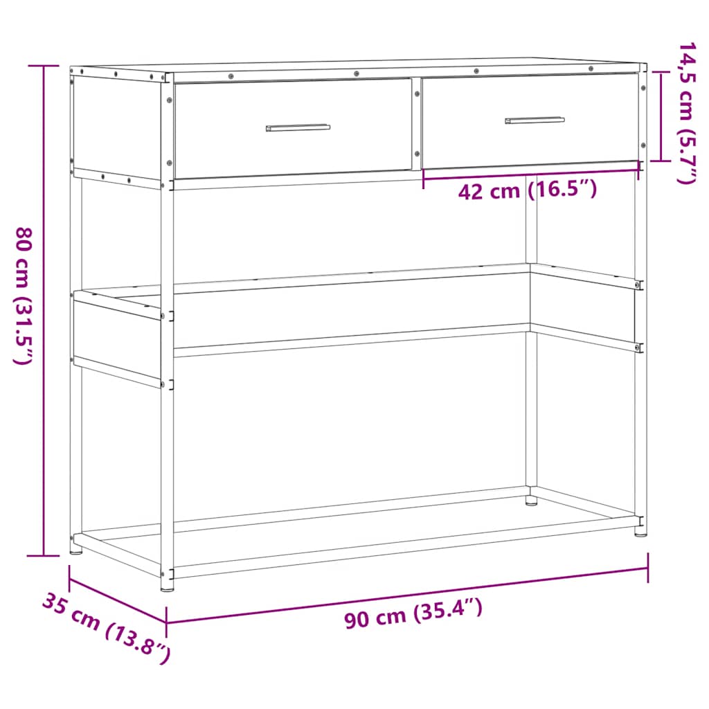 Τραπέζι Κονσόλα Sonoma Δρυς 90x35x80 εκ. Επεξεργασμένο Ξύλο