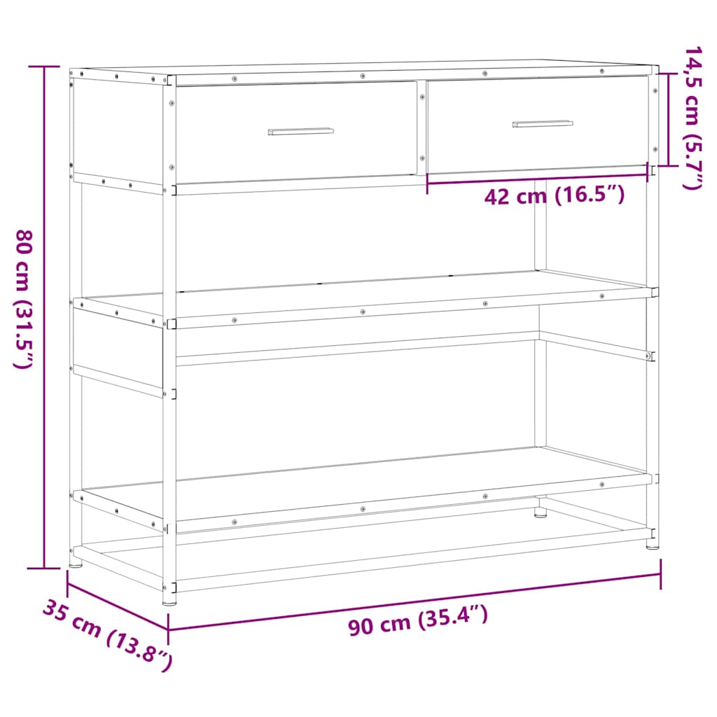 Τραπέζι κονσόλας Γκρίζο Σονόμα 90x35x80 cm Ξύλινη κατασκευή