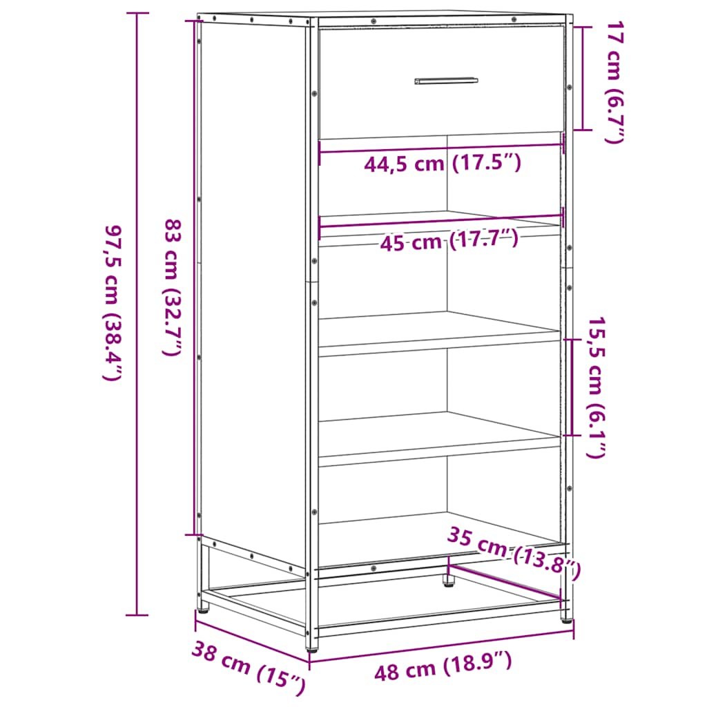 Ράφι παπουτσιών καφέ δρυς 48x38x97,5 cm Κατασκευασμένο ξύλο