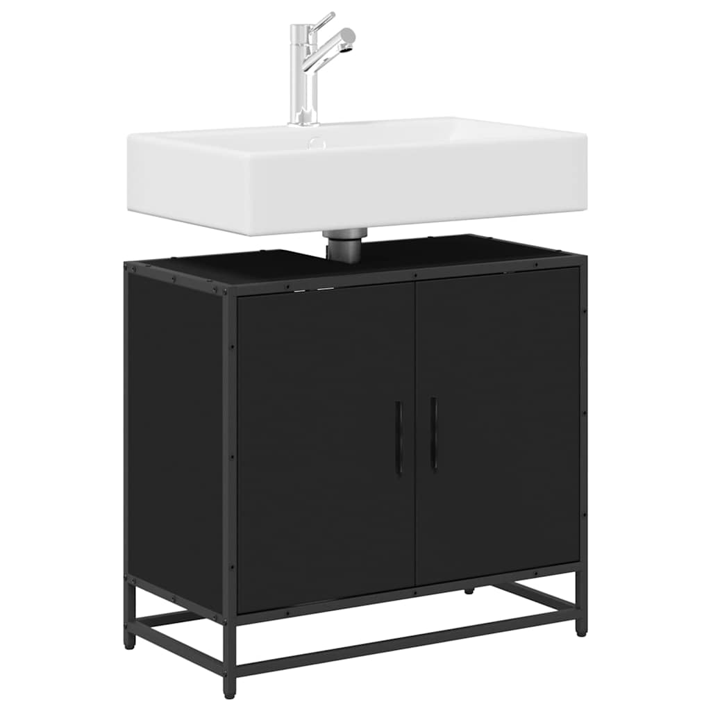 ντουλάπι νιπτήρα μπάνιου μαύρο 65x33x60 cm κατασκευασμένο ξύλο