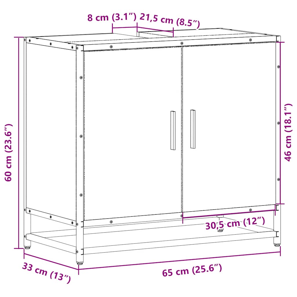 ντουλάπι νιπτήρα μπάνιου μαύρο 65x33x60 cm κατασκευασμένο ξύλο