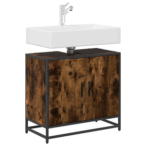 ντουλάπι νιπτήρα μπάνιου καπνιστή δρυς 65x33x60 cm