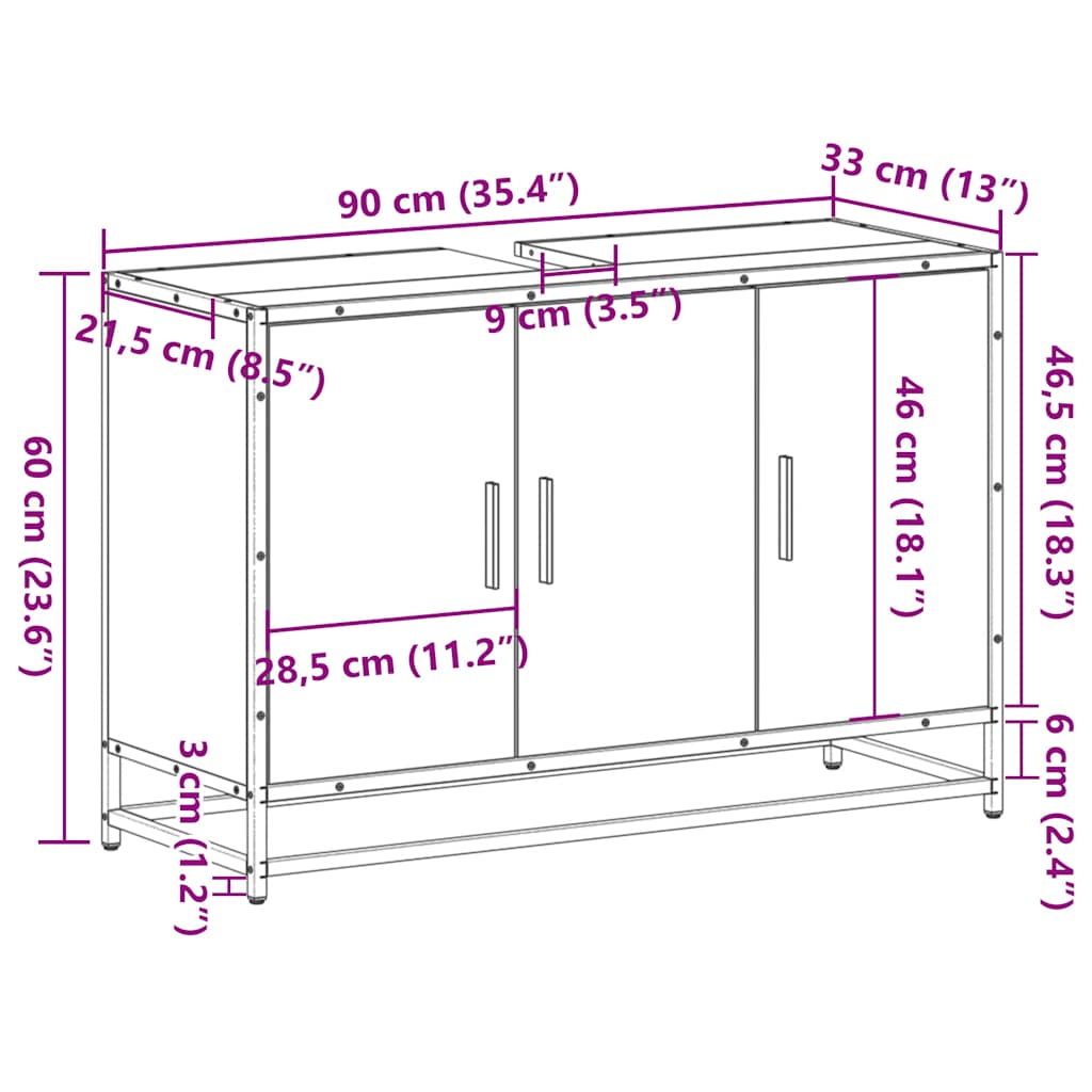 ντουλάπι νιπτήρα μπάνιου μαύρο 90x33x60 cm κατασκευασμένο ξύλο