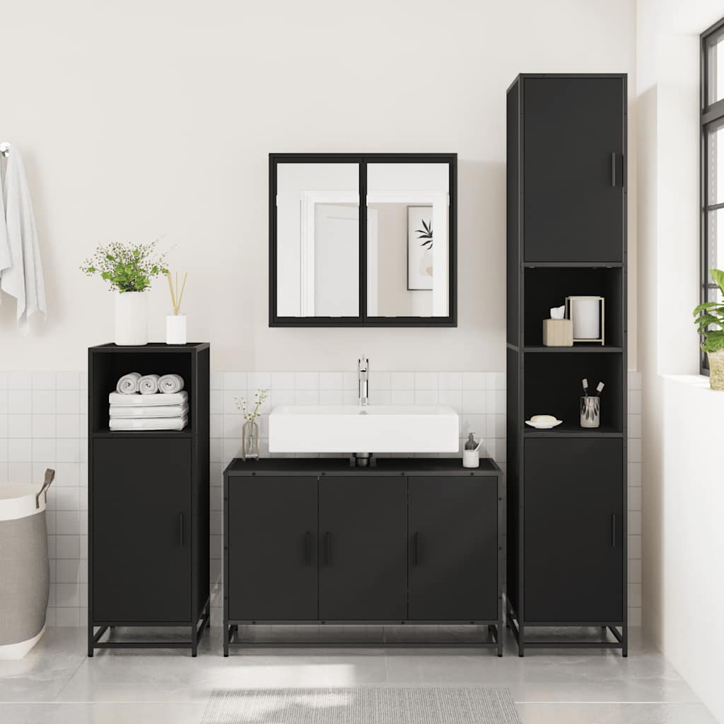ντουλάπι νιπτήρα μπάνιου μαύρο 90x33x60 cm κατασκευασμένο ξύλο