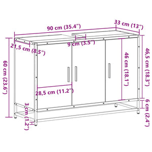 ντουλάπι νιπτήρα μπάνιου καπνιστή δρυς 90x33x60 cm - Pakobazaar