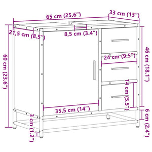 ντουλάπι νιπτήρα μπάνιου καπνιστή δρυς 65x33x60 cm - Pakobazaar