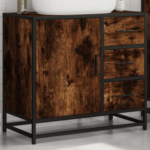 ντουλάπι νιπτήρα μπάνιου καπνιστή δρυς 65x33x60 cm - Pakobazaar