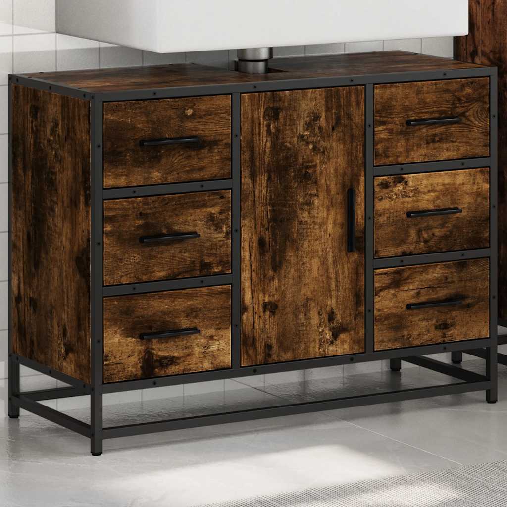 Ντουλάπι Μπάνιου Νιπτήρα Καπνιστή Δρυς 80x33x60 εκ. Επεξ. Ξύλο - Pakobazaar