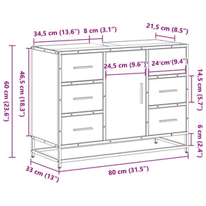 Ντουλάπι Μπάνιου Νιπτήρα Καπνιστή Δρυς 80x33x60 εκ. Επεξ. Ξύλο - Pakobazaar