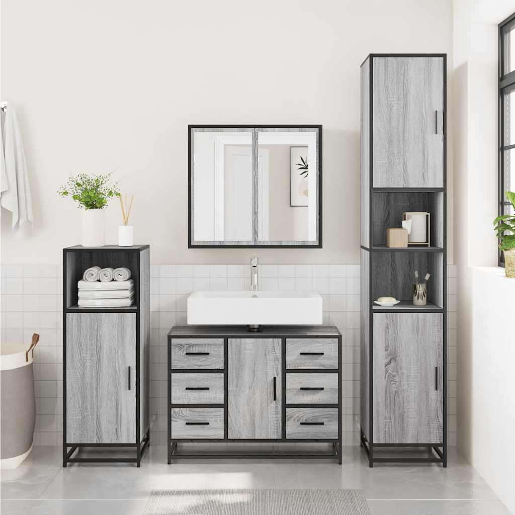 Ντουλάπι Μπάνιου Νιπτήρα Γκρι Sonoma 80 x 33 x 60εκ. Επεξ. Ξύλο