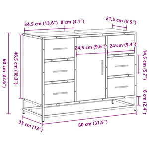 Ντουλάπι Μπάνιου Νιπτήρα Καφέ Δρυς 80 x 33 x 60 εκ. Επεξ. Ξύλο
