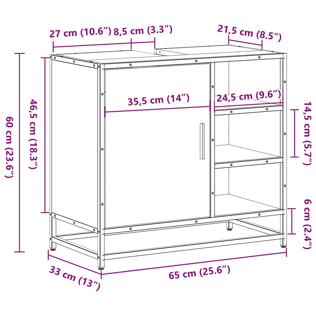 ντουλάπι νιπτήρα μπάνιου μαύρο 65x33x60 cm κατασκευασμένο ξύλο