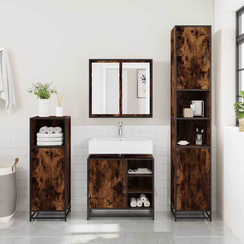 ντουλάπι νιπτήρα μπάνιου καπνιστή δρυς 65x33x60 cm - Pakobazaar