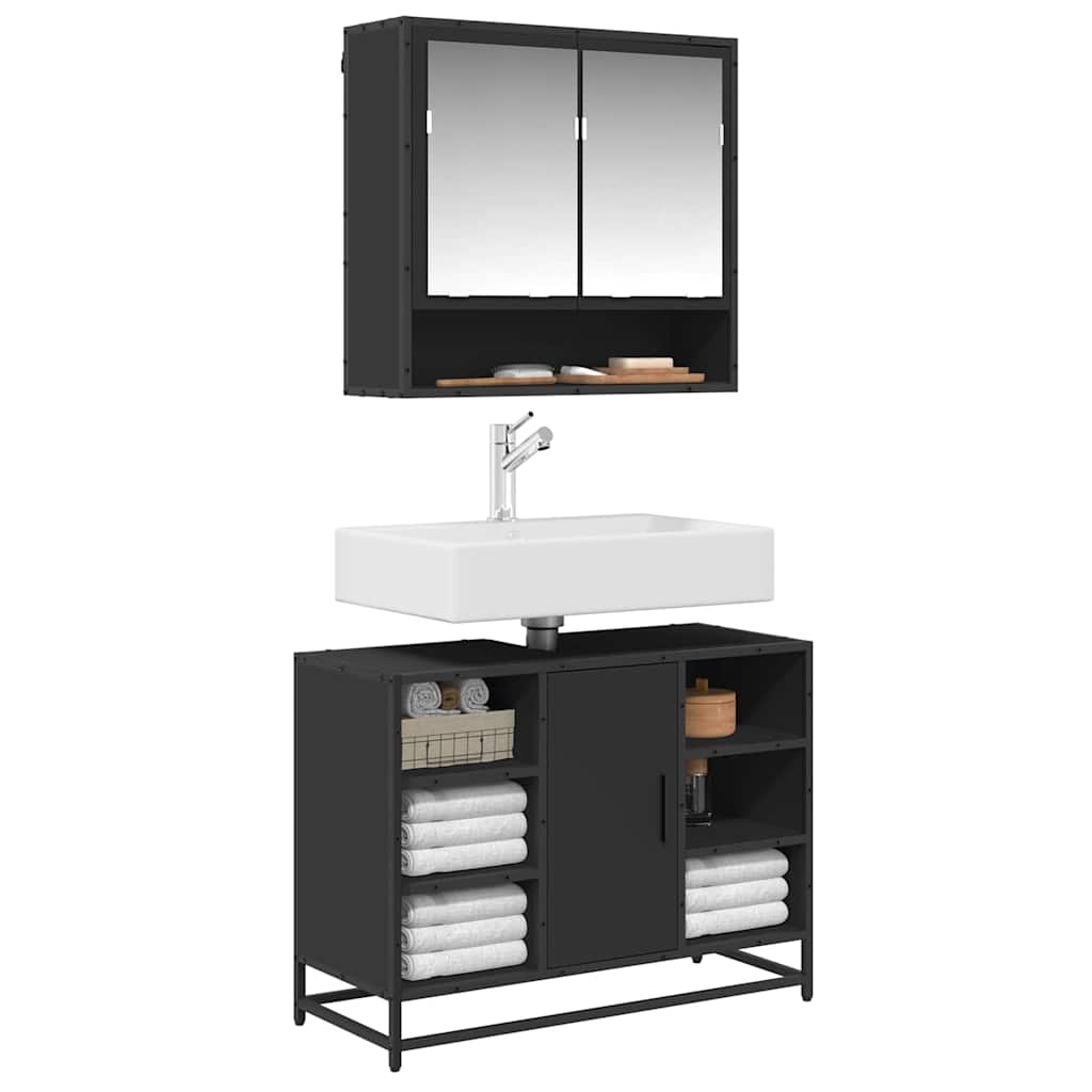 Ντουλάπι Μπάνιου Νιπτήρα Μαύρο 80 x 33 x 60 εκ. Επεξ. Ξύλο - Pakobazaar