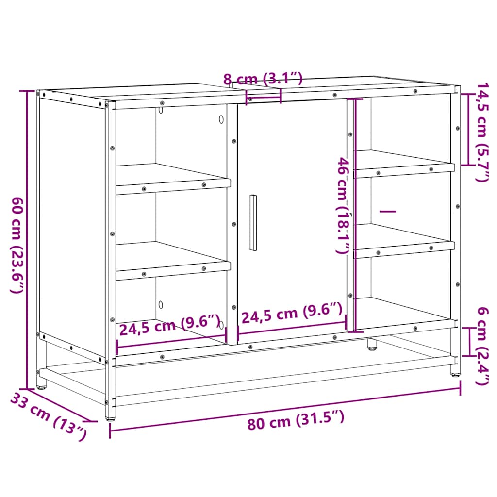 Ντουλάπι Νιπτήρα Μπάνιου Sonoma Δρυς 80 x 33 x 60 εκ. από Τεχνητό Ξύλο - Pakobazaar
