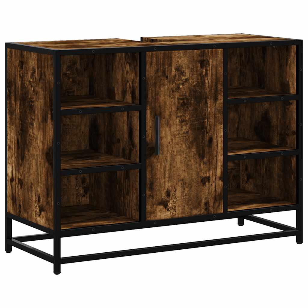 Ντουλάπι Μπάνιου Νιπτήρα Καπνιστή Δρυς 80x33x60 εκ. Επεξ. Ξύλο - Pakobazaar