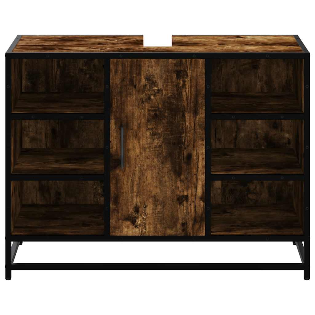 Ντουλάπι Μπάνιου Νιπτήρα Καπνιστή Δρυς 80x33x60 εκ. Επεξ. Ξύλο - Pakobazaar