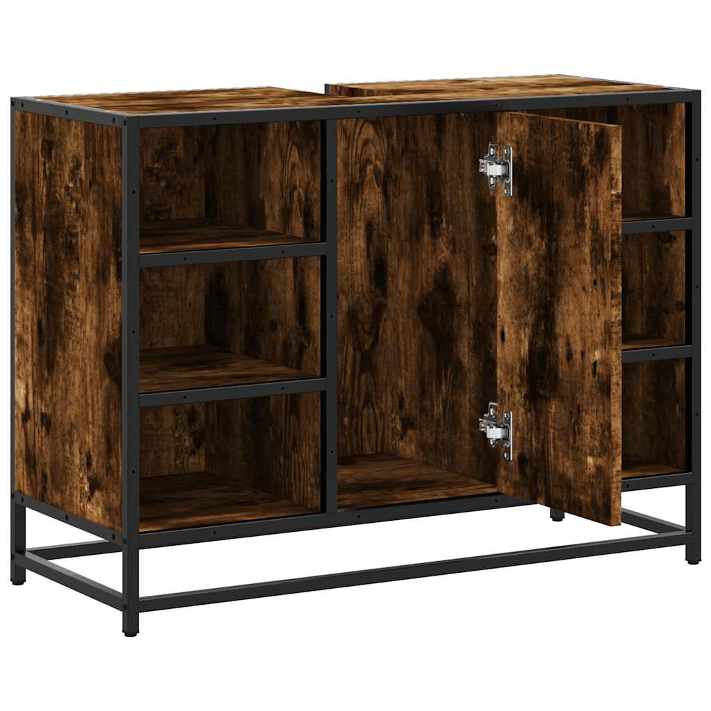 Ντουλάπι Μπάνιου Νιπτήρα Καπνιστή Δρυς 80x33x60 εκ. Επεξ. Ξύλο - Pakobazaar