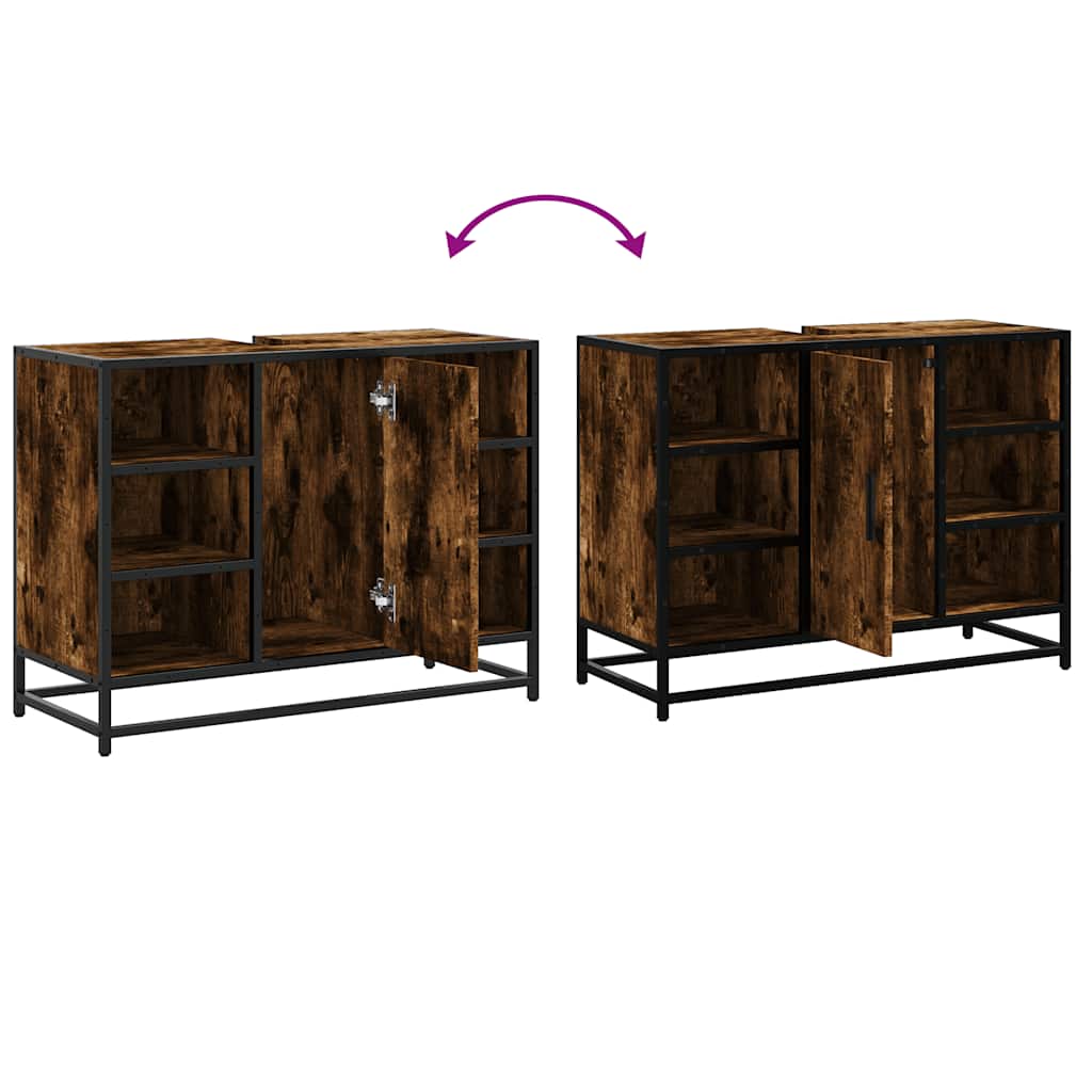 Ντουλάπι Μπάνιου Νιπτήρα Καπνιστή Δρυς 80x33x60 εκ. Επεξ. Ξύλο - Pakobazaar