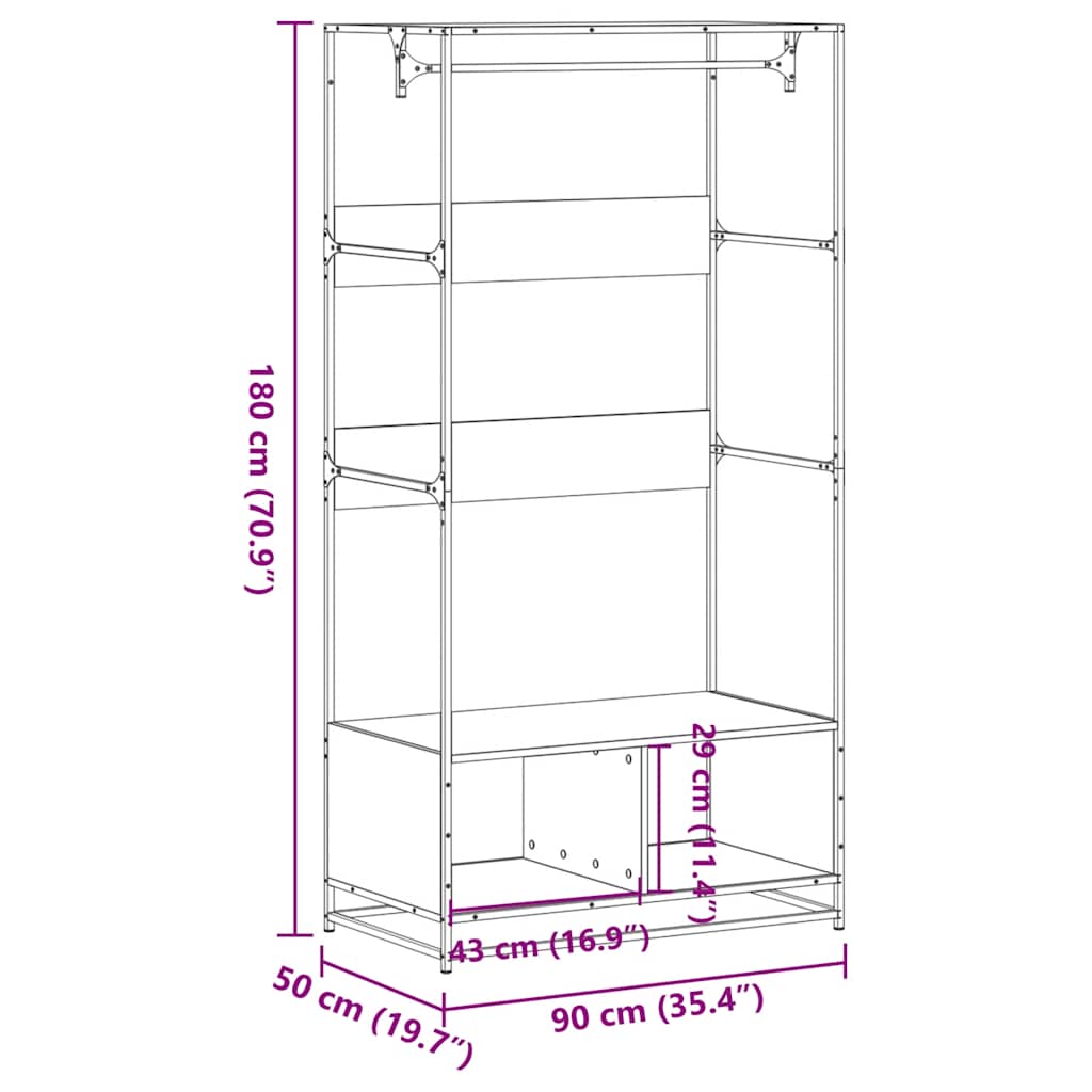 Ντουλάπα Sonoma Δρυς 90x50x180 εκ. από Επεξεργασμένο Ξύλο - Pakobazaar