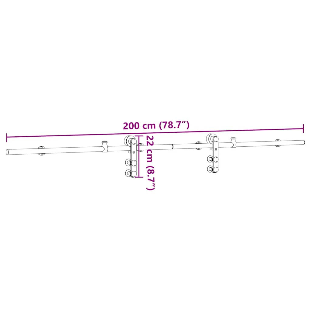 Μηχανισμός Συρόμενης Μεσόπορτας Ασημί 200 εκ. Ανοξείδωτο Ατσάλι