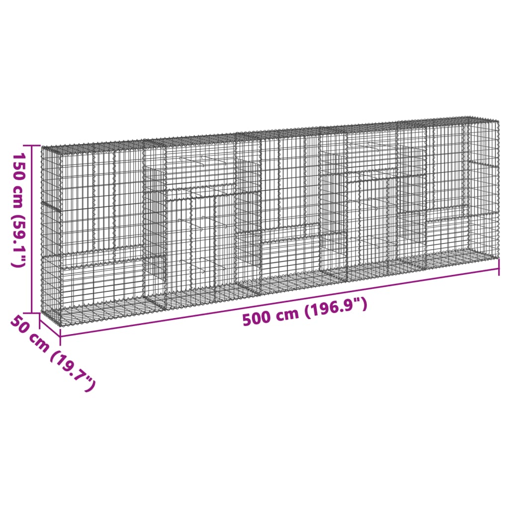Συρματοκιβώτιο με Κάλυμμα 500x50x150εκ. από Γαλβανισμένο Χάλυβα