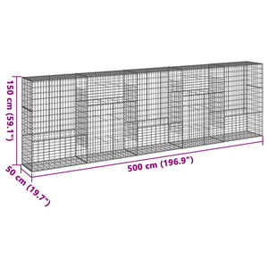 Συρματοκιβώτιο με Κάλυμμα 500x50x150εκ. από Γαλβανισμένο Χάλυβα