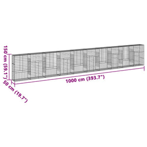 Συρματοκιβώτιο με Κάλυμμα 1000x50x150εκ από Γαλβανισμένο Χάλυβα