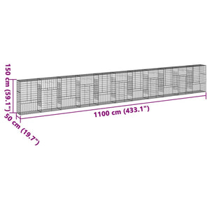 Συρματοκιβώτιο με Κάλυμμα 1100x50x150εκ από Γαλβανισμένο Χάλυβα