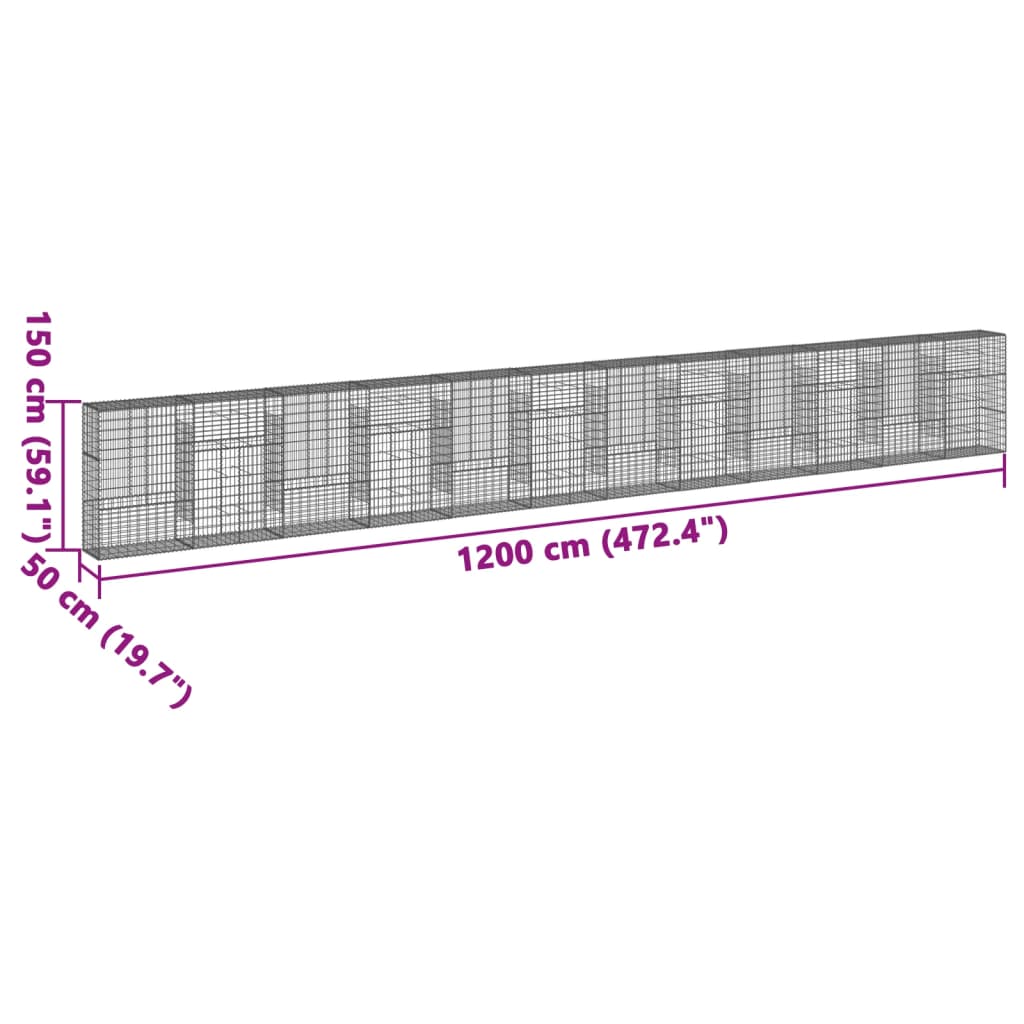 Συρματοκιβώτιο με Κάλυμμα 1200x50x150εκ από Γαλβανισμένο Χάλυβα