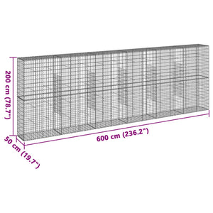 Συρματοκιβώτιο με Κάλυμμα 600x50x200εκ. από Γαλβανισμένο Χάλυβα