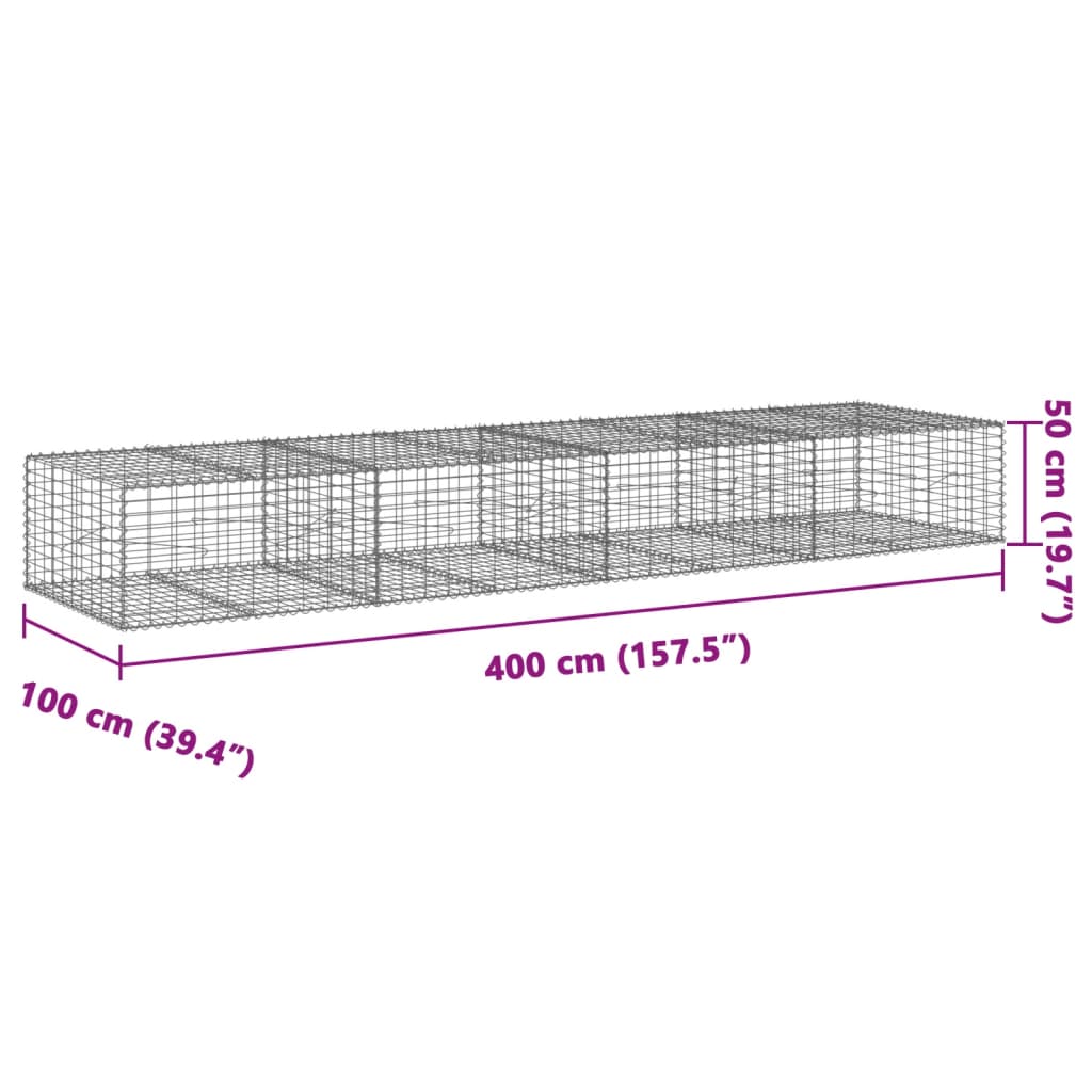 Συρματοκιβώτιο με Κάλυμμα 400x100x50εκ. από Γαλβανισμένο Χάλυβα