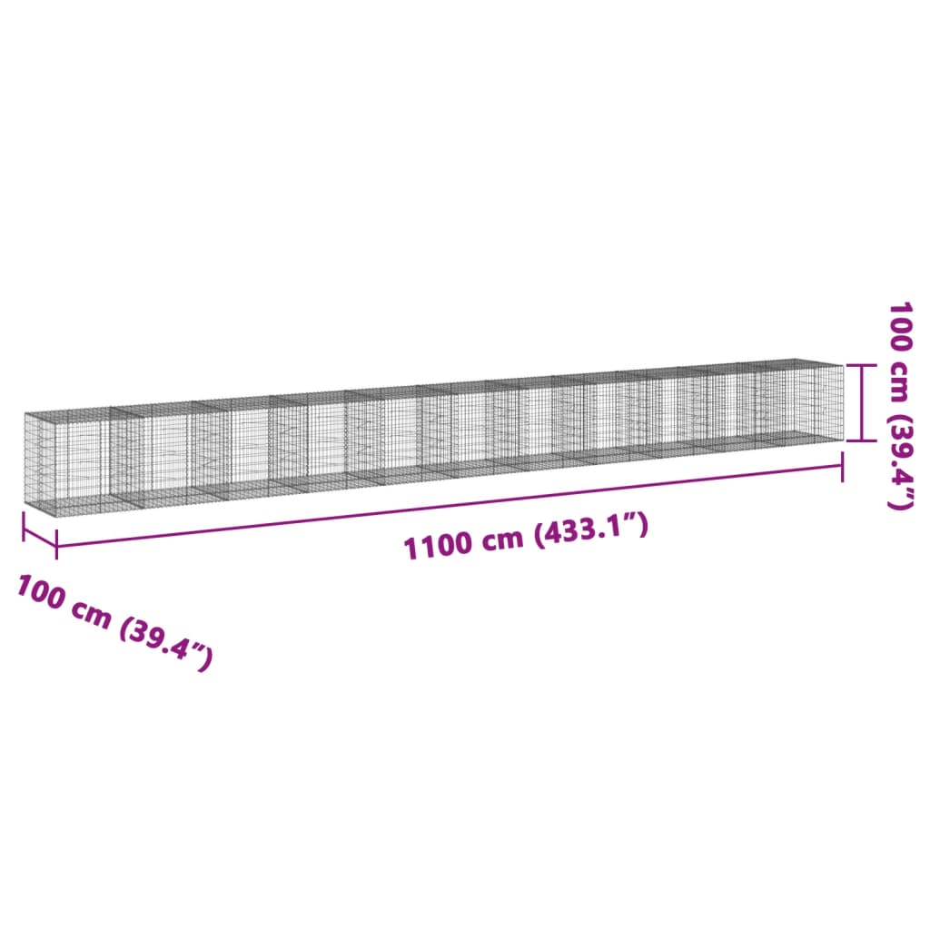 Συρματοκιβώτιο με Κάλυμμα 1100x100x100 εκ. Γαλβανισμένο Χάλυβα