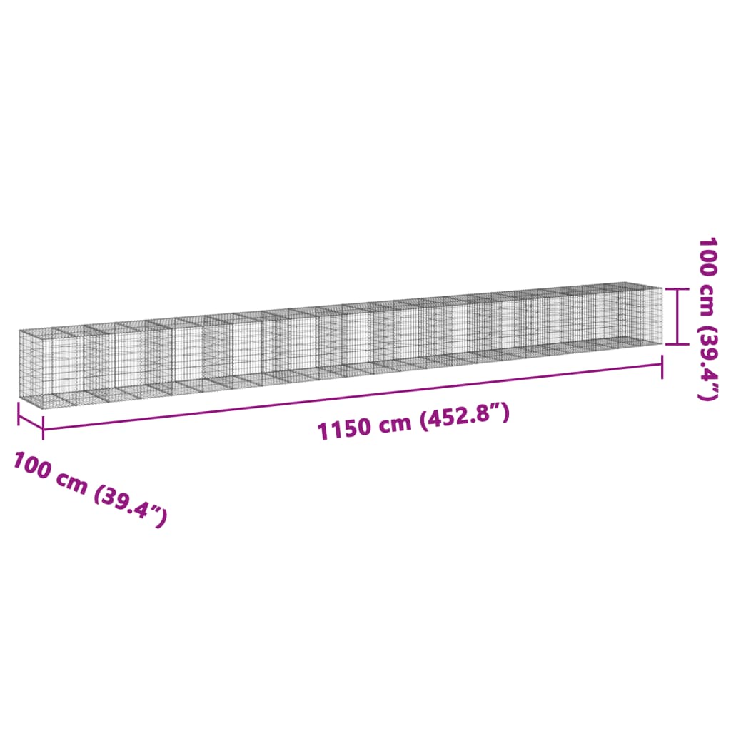 Συρματοκιβώτιο με Κάλυμμα 1150x100x100 εκ. Γαλβανισμένο Χάλυβα