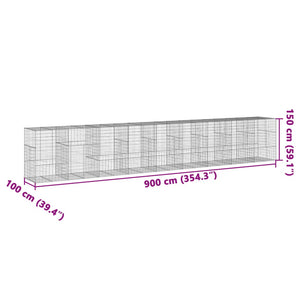 Συρματοκιβώτιο με Κάλυμμα 900x100x150εκ από Γαλβανισμένο Χάλυβα - Pakobazaar