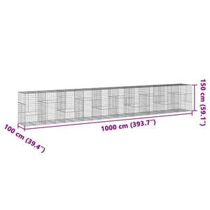 Συρματοκιβώτιο με Κάλυμμα 1000x100x150 εκ. Γαλβανισμένο Χάλυβα - Pakobazaar
