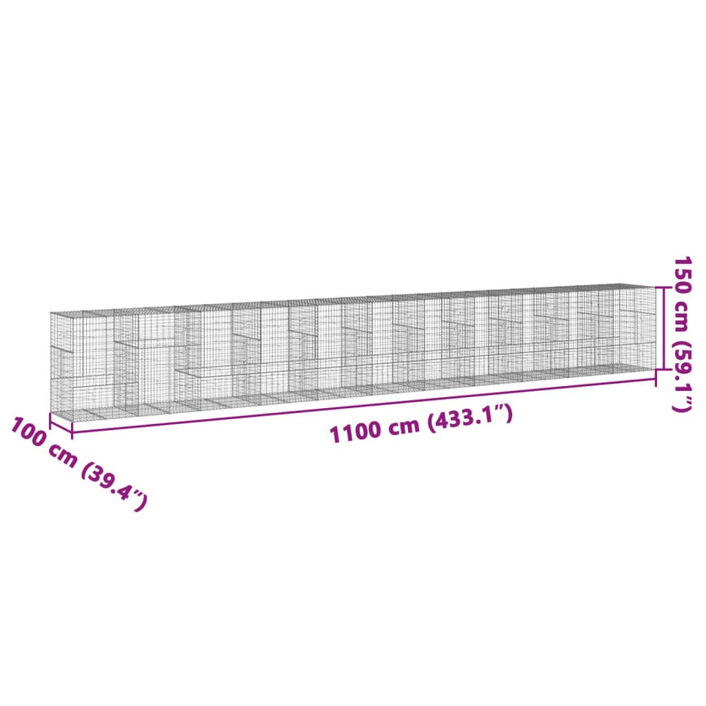 Συρματοκιβώτιο με Κάλυμμα 1100x100x150 εκ. Γαλβανισμένο Χάλυβα