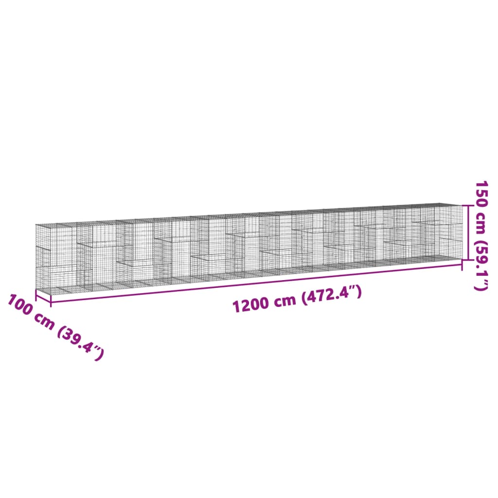 Συρματοκιβώτιο με Κάλυμμα 1200x100x150 εκ. Γαλβανισμένο Χάλυβα