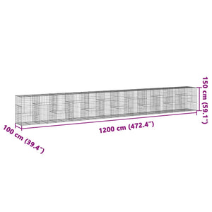 Συρματοκιβώτιο με Κάλυμμα 1200x100x150 εκ. Γαλβανισμένο Χάλυβα