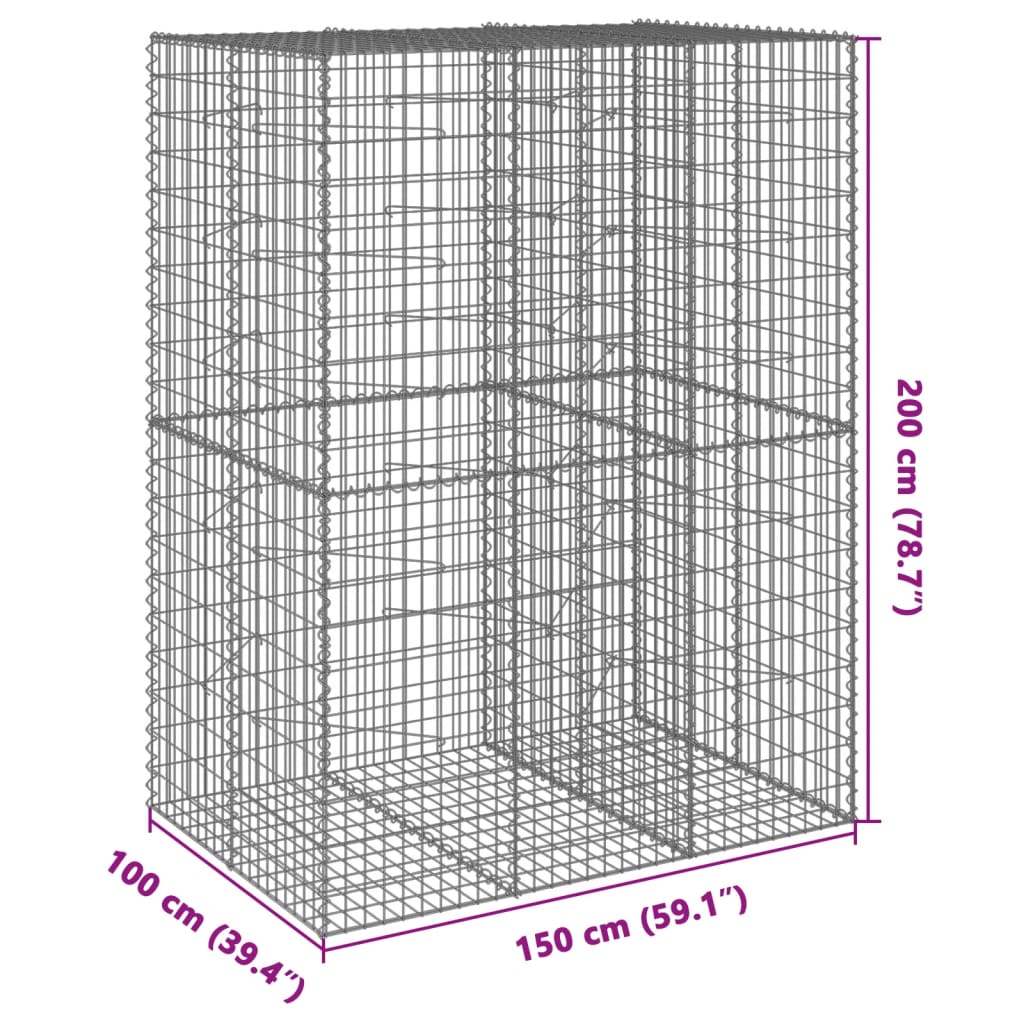 Συρματοκιβώτιο με Κάλυμμα 150x100x200εκ από Γαλβανισμένο Χάλυβα