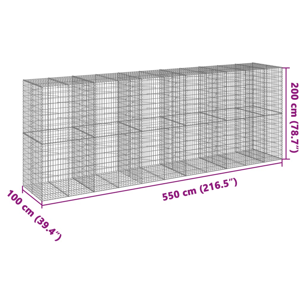 Συρματοκιβώτιο με Κάλυμμα 550x100x200εκ από Γαλβανισμένο Χάλυβα