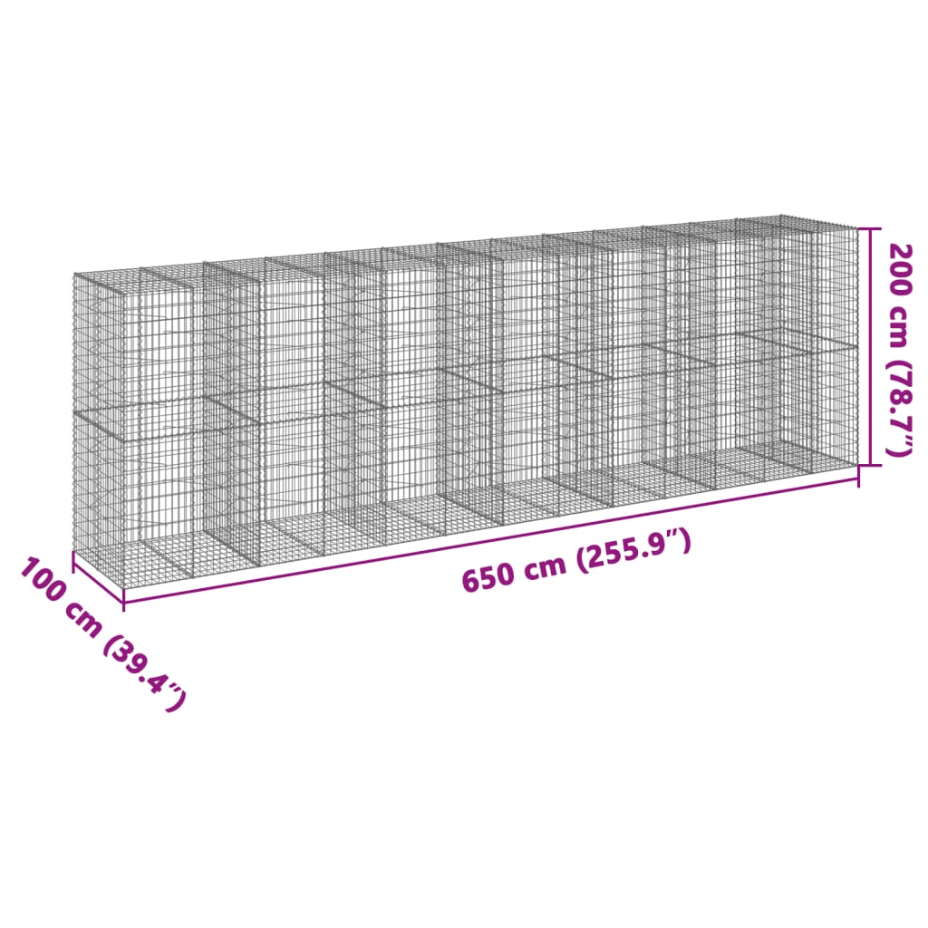 Συρματοκιβώτιο με Κάλυμμα 650x100x200εκ από Γαλβανισμένο Χάλυβα