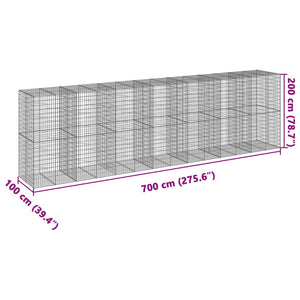 Συρματοκιβώτιο με Κάλυμμα 700x100x200εκ από Γαλβανισμένο Χάλυβα