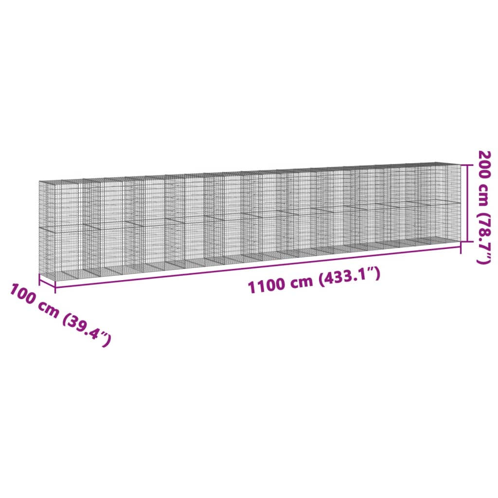 Συρματοκιβώτιο με Κάλυμμα 1100x100x200 εκ. Γαλβανισμένο Χάλυβα - Pakobazaar