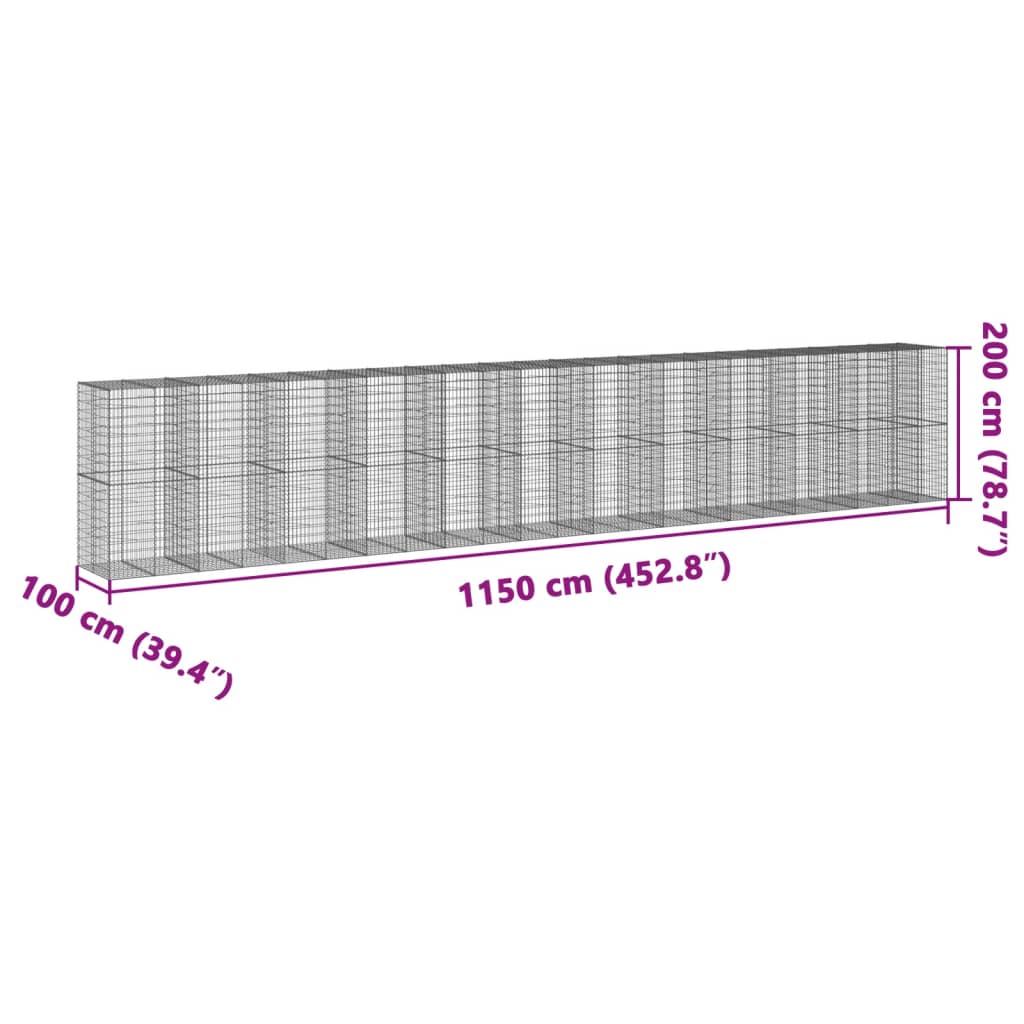 Συρματοκιβώτιο με Κάλυμμα 1150x100x200 εκ Γαλβανισμένο Χάλυβα
