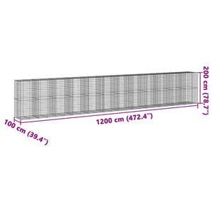 Συρματοκιβώτιο με Κάλυμμα 1200x100x200εκ. Γαλβανισμένο Χάλυβα - Pakobazaar