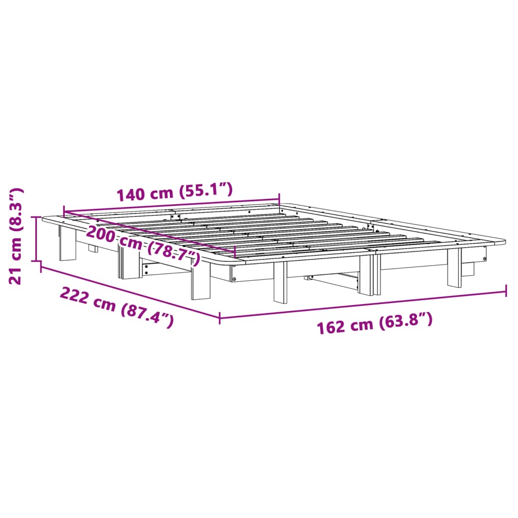 Σκελετός Κρεβατιού Χωρίς Στρώμα Καφέ 140x200 Μασίφ Ξύλο Πεύκου