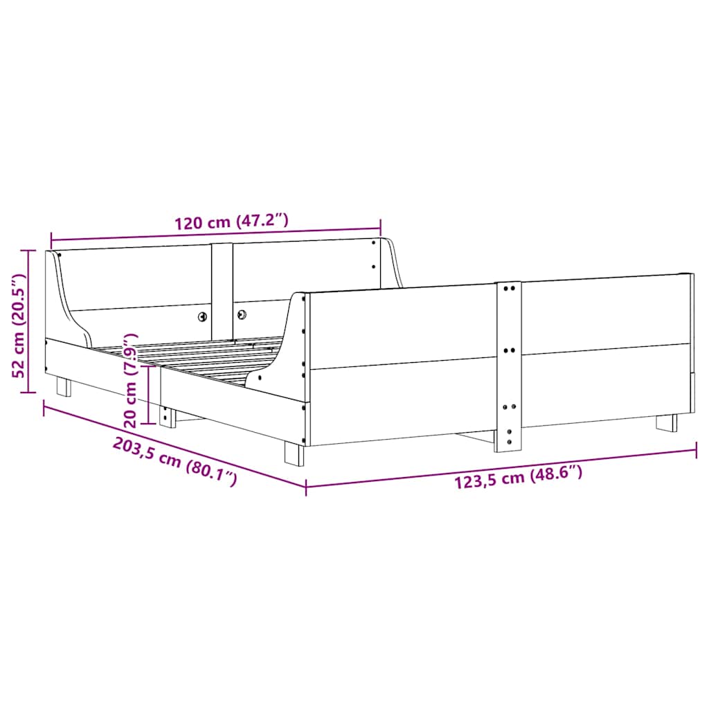 Σκελετός Κρεβ. Χωρίς Στρώμα Καφέ Κεριού 120x200 εκ Μασίφ Πεύκο